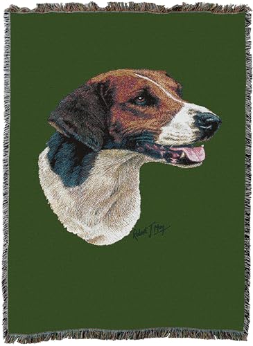 Pure Country Weavers English Foxhound Dog Woven Blanket Green by Robert May - Gift Cotton Tapestry Throw - Made in The USA - 72" x 54" - color: Green, size: 72" x 54"