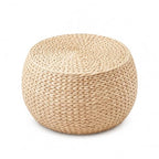 Small Straw Round Pouf Ottoman, Natural Mini Solid Wood Footrest, Boho Low Tatami Footstool for Living Room Bedroom Patio, 12.2"×12.2"×8.7", Ideal for Foot Rest or Temporary Seating