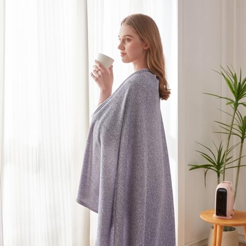 COOVA Lightweight Knit Queen Blanket for Bed, Decorative Blanket, Soft and Cozy Throw for Sofa, Bed or Couch, Bedroom (Light Purple, 90×90 inches) - color: Light Purple, size: 90"x90"