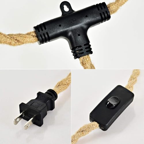 3 Light Hemp Rope Plug in Pendant Light Rattan Hanging Lights with Plug in Cord with Woven Lamp Shade, Plug in Cord Hemp Rope Hanging Lamp - color: 3 Light