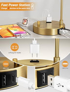 Innqoo Gold Table Lamp with Weaving lampshade, Table Lamp for Bedroom with USB Port and Outlet, Dimmable Nightstand Bedside Lamps with Linen Lampshade, Desk Lamp for Home Office, Living Room - color: I-Weaving Shade & Gold Base