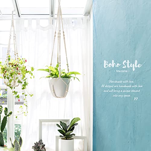 Mkono 3 Pack Macrame Plant Hangers Indoor Different Size Hanging Planter Basket Flower Pot Holder with Beads No Tasselss 43"/35"/29", Large, Ivory - color: Ivory, size: Large