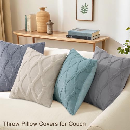 decorUhome Summer Set of 4 Throw Pillow Covers 20x20 Inch, Neutral Decorative Soft Plush Faux Wool Couch Pillow Covers, Farmhouse Pillow Cases for Living Room Bed Sofa (Beige/Grey) - color: Beige Grey, size: 20" x 20" (Pack of 4)