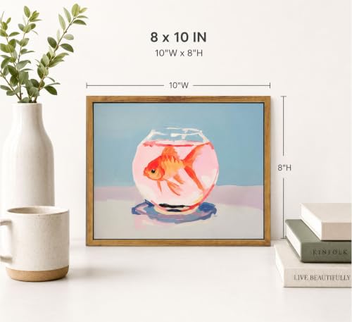 Framed Vintage Goldfish Canvas Wall Art Eclectic Goldfish in Fish Tank Poster Print Pink Preppy Aesthetics Picture Elegant Painting Wall Decor for Living Room Bedroom Dorm Bathroom 8x10in - color: Goldfish, size: 10"L x 8"W