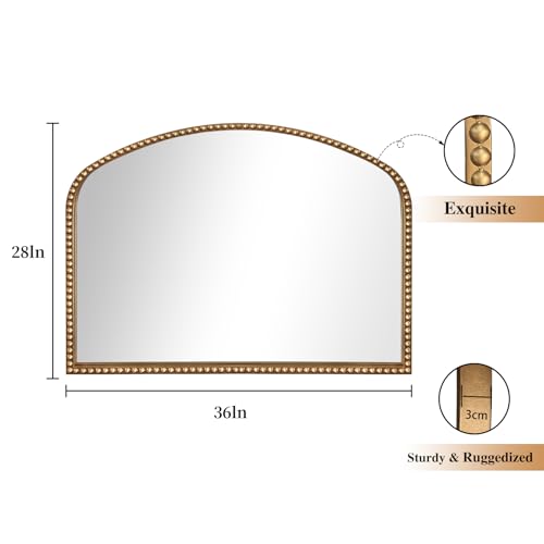 ironsmithn Gold Arched Mirror, 28"x36" Antique Mirrors with Beaded Frame, Classic Vintage Decorative Mirror, Marlowe Accent Mirrors for Mantel Fireplace Bedroom Bathroom Living Room Entryway - size: 28"L x 36"W