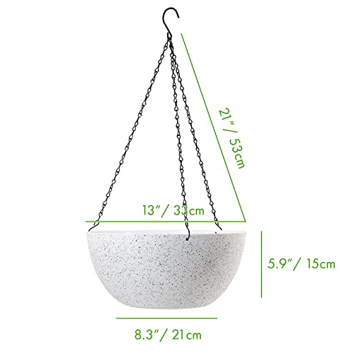 WOUSIWER 13 inch 2Pack Large Hanging Planters for Outdoor Indoor Plants with Drainage Holes and Chain, Round Hanging Flower Pots for Garden Home Porch Decor, White Speckles - color: White Speckles