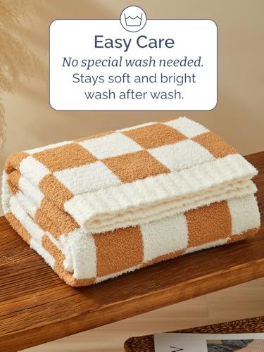 Super Soft Throw Blanket - Checkered Blanket for Couch, Bed, Sofa, Chair - Lightweight Warm Double Sided Knit - All Season Cozy, Fuzzy, Anti-Static Microplush Blanket for Women - 50x60 (Toffee/Cream) - color: 06 - Checkered Toffee/Cream
