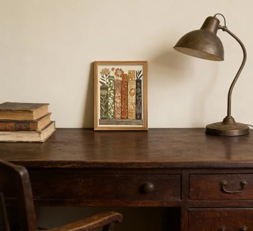 Framed Vintage Book Flower Wall Art, Botanical Floral Canvas Print Poster, Rustic Library Wall Decor for Living Room Bedroom, Boho Reading Nook Decoration, - color: Books and flowers, size: 24"L x 16"W