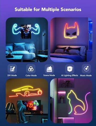 Govee RGBIC Neon Lights, LED Smart Neon Rope Light 2 Works with Matter, Alexa, Google Assistant, Custom DIY Neon Strip Lights for Bedroom and Holiday Decor, Softer Material, 32.8ft, White - size: 32.8ft