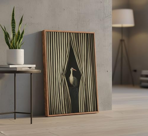 Framed Moody Crane Canvas Wall Art Vintage Eclectic Bird Wall Decor 16x24in | Bird Wall Art Whimsical Elegant Animal Poster Prints Humorou Grey Heron Picture Funny Quirky Artwork Painting Wall Decor - color: Bird, size: 24"L x 16"W