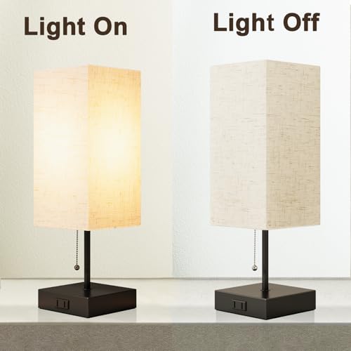 YIDPU Table Lamp for Bedroom,Nightstand Lamp for Bedside with AC Outlets,Adjustable 3color LED Light Desk Lamp for Home Decor,Included Bulb and Lamp Shade (Linen White-onlyAC, 1PCS) - color: Linen White-onlyAC, size: 1PCS