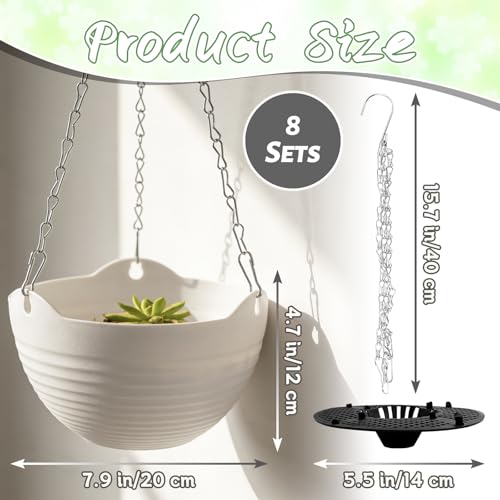 Bvrbaory 8 Pack Hanging Planter Pots,Self-Watering Flower Pot with Water Tray & Metal Chain,White Plastic Hanging Plant Pots for Indoor Outdoor Garden Decor,8 Inch - size: 8 Pcs White