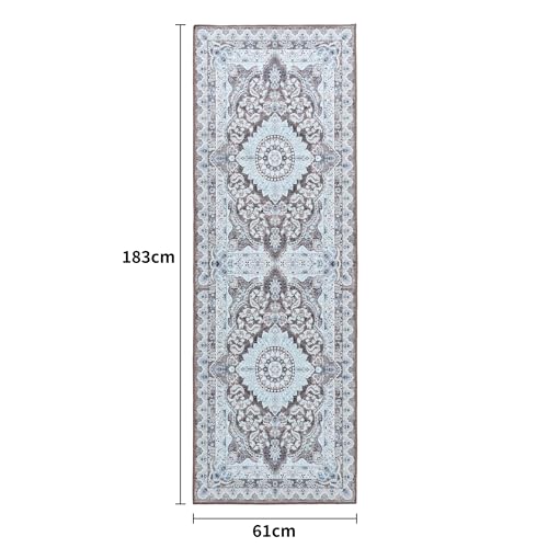 Foxmas Hallway Runner Rug, 2x6 Vintage Kitchen Runner Area Rugs Non Skid Washable, Low Pile Throw Rugs with Rubber Backing Carpet for Laundry Room Entryway Bedroom Home Decor, Brown - color: Brown/Blue, size: 2' X 6' (Runner)