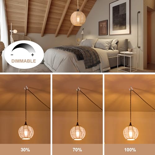 15ft Plug in Pendant Light with Cord Dimmable Switch Rattan Hanging Lamp with Hand Woven Wicker Plug in Chandelier Boho Hanging Lights Fixture for Bedroom Kitchen Hallway Foyer - size: Plug 1 Light Round