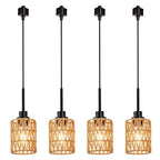 MELUCEE 4 Packs H-Type Track Hanging Light Black Ceiling Track Lighting Fixtures Rattan Pendant Light for Kitchen Island Dining Room Restaurant, Compatible with H Type Track Lighting Rail, E26 Socket