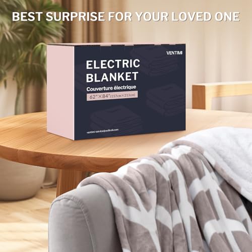 VENTIMI Electric Blanket Twin, 62" x 84" Heated Blanket with 9 Heat Levels & 2 to 10 Hours Auto Off, Fast Heating Blankets with ETL & FCC Certification, Beige - color: Beige, size: Twin