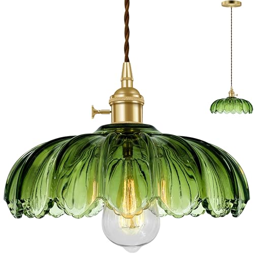 Hardwired Pendant Light Fixture, Hanging Light Fixture, Glass Shade Pendant Light with Rotary Switch, Modern Lamp for Kitchen Island, Bedroom, Dining Room, Living Room (Green, 6 Ft Cord) - color: Green, size: 6 ft