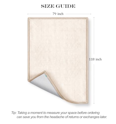 AEOCOO Extra Large 79x118 Baby Play Mat for Floor, 1.3" Thick Memory Foam Infant Nursery Rug, CloudSoft Velvet Anti-slip Cushion, Tummy Time Mat for Baby Kids Crawling, Playpen, Playpen, Beige - color: Beige, size: 79 x 118 x 1.3 Inch