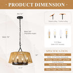 Farmhouse Boho Woven Chandeliers 18’’ Hand Rattan Ceiling Pendant Light 4-Light Chandelier Lighting Fixture for Dining Room, Hallway, Entryway, Kitchen,Bedroom, E12 - size: Trapezoid-17.7''-I