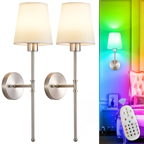 Depuley Battery Operated Wall Sconce: Set of 2 Wireless Wall Lights with Remote for Bedroom - 12 Colors Rechargeable Wall Lamp for Living Room Dining Room Hallway Bathroom Staircases - Nickel 24 Inch - color: Brushed Nickel, size: 24 Inch Set of 2