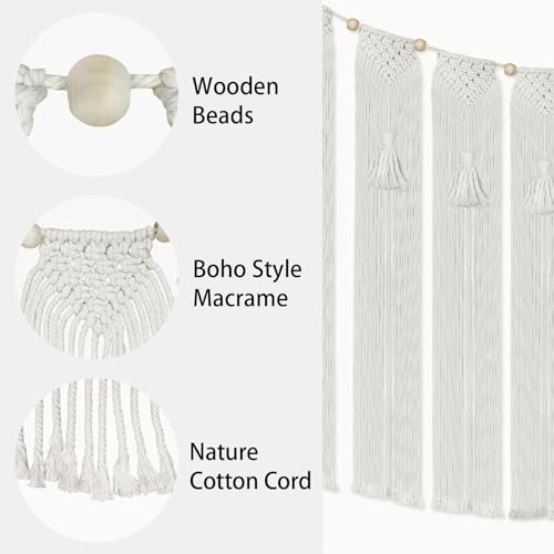 onaner Boho Wall Macrame Hanging with Hanging Rope,Boho Wall Hangings Woven Tapestry,Natural Cotton Handwoven Tapestry,Macrame Decor for Windows,Walls,and Above Bed Decor,28"x39"