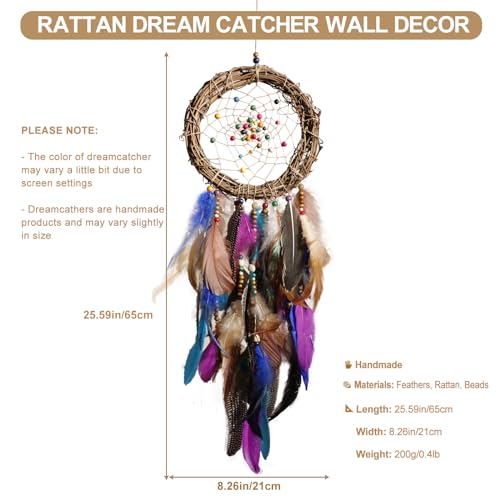 Dream Catcher Native American Boho Dreamcatcher Rattan Wall Decor, Handmade Natural Peacock Feathers Purple Colorful Beaded Hanging Ornament Indian Decor for Girls Bedroom(Purple Peacock Feather) - color: Purple Peacock Feather