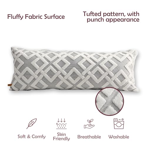 HAMUR Boho Decorative Throw Pillow Covers, 14x36 inches – Soft, Durable Cushion Covers for Sofa, Couch, Living Room, Bedroom – Bohemian Style Mila Design,Grey - color: Grey, size: 36" x 14" (Pack of 1)