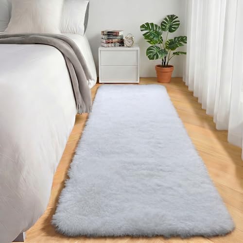 ONASAR White Runner Rugs for Bedroom Living Room, Luxury Bedside Fluffy Area Rug 2x6 Feet, Ultra Soft Plush Faux Fur Floor Throw Carpet for Hallway Nursery Kids Dorm Home Decor Aesthetic - color: White, size: 2' x 6' (Runner)