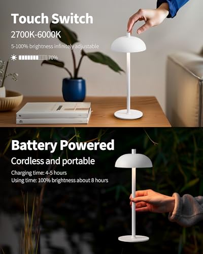 Cordless LED 12" Small Table Lamps Set of 2, Modern Portable Desk Lamp, 3 Color Dimming Rechargeable Battery Lights, for Bedroom, Outdoor, Restaurant, Bedside, Baby Night Light, Gifts (White) - color: H12" White (2 Pack)