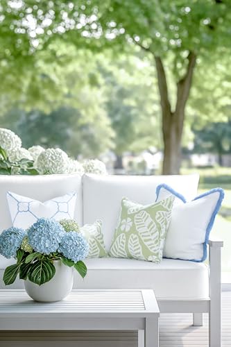 Hofdeco Premium Coastal Hampton Patio Indoor Outdoor Throw Pillow Cover Only, 20"x20" Water Repellent for Backyard, Couch, Poolside, Grass Green Print Palm Leaves and Hisbucs Flowers - color: Grass Green Palm Leaves and Hisbucs Flowers 20"x20"