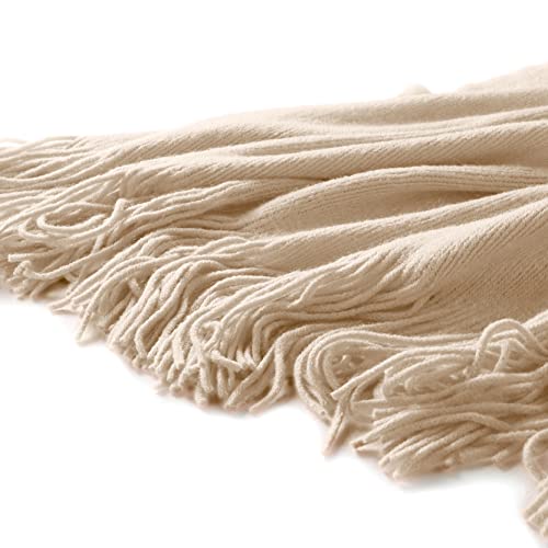 Homiest Decorative Knitted Throw Blanket with Fringe, Lightweight Acrylic Knit, Soft & Cozy Tassel Blanket for Couch, Sofa, Bed (Taupe, 50 x 60 Inch) - color: Light Beige, size: 50" x 60"