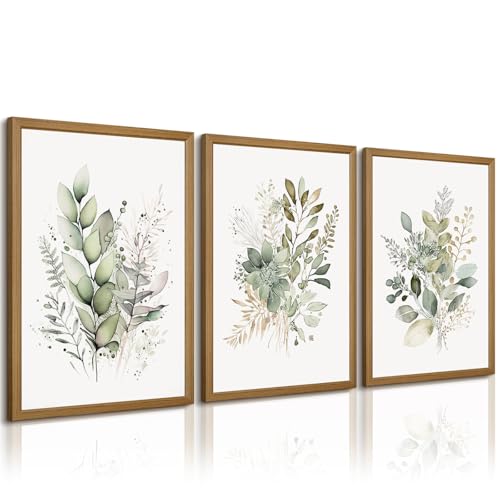 Joocrise Wooden Frame Watercolor Botanical Wall Art Boho Floral Canvas Wall Decor Prints Sage Green Wildflower Wall Art Modern Flower Pictures Botanical Painting for Bedroom Bathroom 12x16x3 Inch - color: Watercolor Botanical Prints, size: 16"L x 12"W