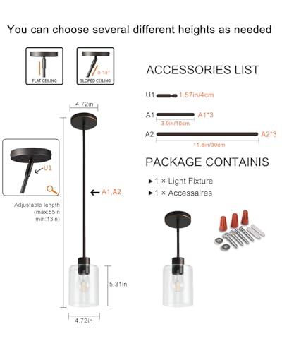Brown and Gold Pendant Lights Kitchen Island - Clear Glass Pendant Light Fixture Multiple Stems Rods 3 Units 12 Inch 3 Units 4 Inch (1 Pack Brown and Gold Downrod) - color: Brown and Gold 1PK