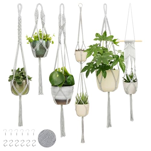 Nook Theory 6-Pack Macrame Plant Hangers with 12 Hooks - Hanging Planters for Indoor Plants, Boho Macrame Hangers Indoor Outdoor, Decorative Plant Hanger Indoor (Light Gray) - color: 6-packlight Gray