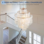 Capiz Shell Chandelier,18" Gold Coastal Chandelier Light Fixture with 4 Lights Capiz Seashell Pendant for Living Room Foyer Kitchen Island Entryway Dining Room Bedroom,LED Bulb Included - size: 18 inch
