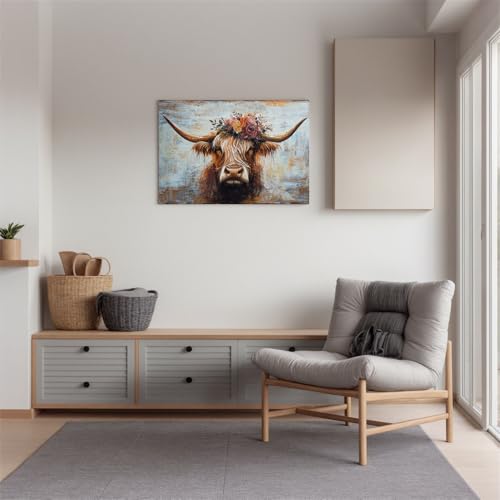Canvas Wall Art Decor Wall Art Picutures for Living Room Artwork for Wall Decor Highland Cow Wall Art Prints Vintage Wall Art Decor Artwork for Walls Home Bedroom Office Decorations 24" X 36" - color: JYQ-N, size: 36"L x 24"W