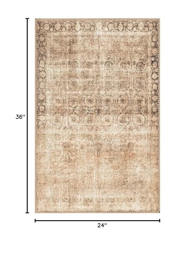 Keen Home Design 24"x36" Rug - Machine Washable Entry Rug with Non-Slip Backing, Ideal for Enteryway, Kitchen, Bathroom, Laundry Room - Vintage, Easy Clean, Durable, Low Pile - (2' x 3') - color: Beige / Brown, size: 2' x 3' (Rectangular)