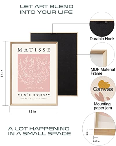 Framed Matisse Pink Canvas Wall Art,Abstract Matisse Canvas Wall Decor,16x12IN High Framed Wood Design Print,Minimalist Classic Decor Aesthetic for Living Room,Bedroom,Bathroom Set of 3 - color: Matisse Pink Wall Decor Framed, size: 16"L x 12"W