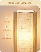 EDISHINE Small Wood Table Lamp, 13.5" Modern Bedside Lamp, Beige Linen Shade, Natural Wood Cylinder Nightstand Lamp for Bedroom Living Room, On-Off Line Switch, E26 Base (Bulb Not Included) - color: Natural Wood Color