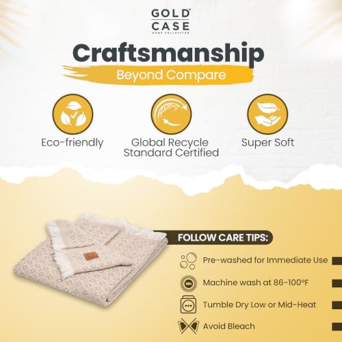 Gold Case Throw Blanket for Couch - 100% Recycled Turkish Cotton Blankets & Throws - Retro Soft Throw Blankets for Living Room - Boho Decorative Woven Couch Blanket - 60x80 - Beige - color: Retro Beige, size: 60x80"