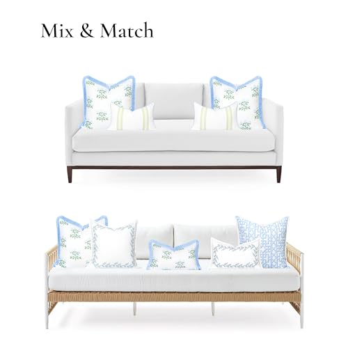 Hofdeco Premium Grandmillennial Coastal Hampton Patio Indoor Outdoor Throw Pillow Cover Only, 20"x20" Water Repellent for Backyard, Couch, Poolside, Baby Blue Green Print Hydrangea Flowers - color: Baby Blue Green Hydrangea Flowers 20"x20"