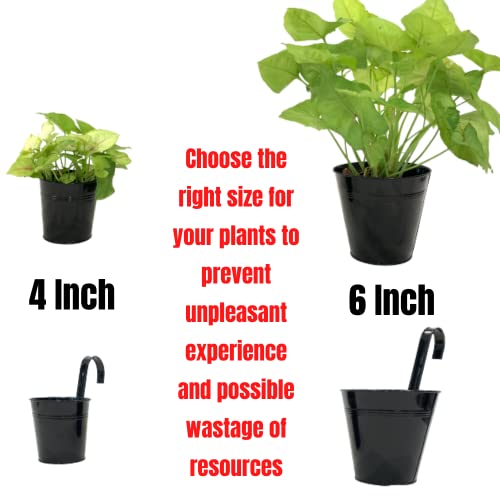 LaLaGreen Railing Planter 10 Pack, 6 Inch Hanging Flower Pot Black, Outdoor Large Metal Iron Fence Bucket, Balcony Garden Wall Deck Porch Patio Rail Decor Hanger Hook Farmhouse Balcony 6'''' (15cm) - size: 6 Inch (Black)