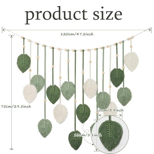 Winmist Glimpse Large Boho Macrame Wall Hanging-Leaf Tapestry Decor for Bedroom,Handcrafted Green Nature-Inspired Wall Art,Refreshing Space Background