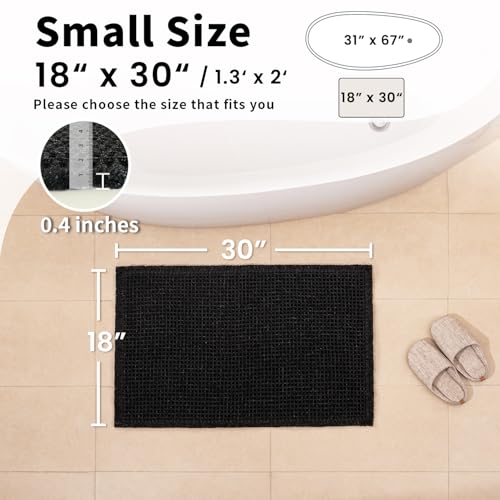 Black Bathroom Rug - Waffle Bath Mat Non Slip Washable, Super Absorbent & Quick Dry, Small Boho Bath Mat Farmhouse Bathroom Decor, 18'' x 30'', Black - color: Black, size: 18'' X 30''
