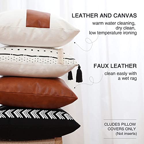 GALMAXS7 Boho Throw Pillow Covers 18 x 18 Set of 4 - Modern Stripe Geometric Farmhouse Decorative Pillow Cover Sets for Pillows - Couch Sofa Bed,Faux Leather Black and White Pillow Covers - color: Boho-4 Pack, size: 18" x 18" (Pack of 4)