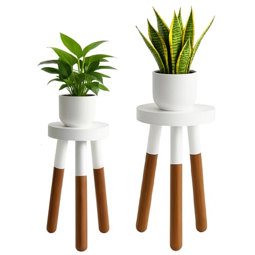 LitaEther Reverse Dipped Wood Plant Stand, Wood Accent Stool,Milking Stool Set (16" H x 12" D+18" H x 12" D) - size: 16"+18" Tall