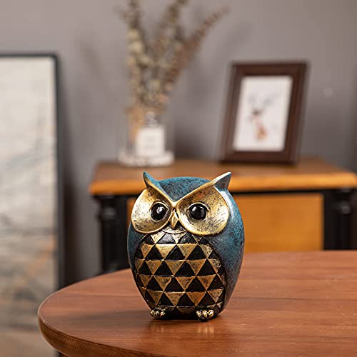 Leekung Owl Statue Home Decor - Owl Figurines for Bookshelf, Bedroom, Living Room, Office & TV Stand Decorations - Animal Sculptures Gift for Bird Lovers - color: Blue
