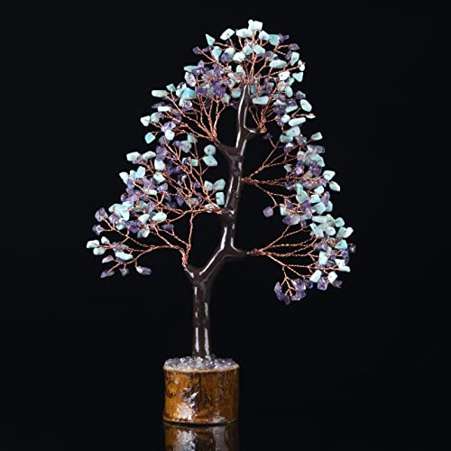 Crocon® Amethyst & Amazonite Crystal Tree Home Decor, Birthday Gifts for Women, Sister Gemstone Gift for Her Money Tree Crystals and Healing Stones House Warming Gift New Home Spiritual Decor Present - color: Amethyst + Amazonite (Copper Wire)