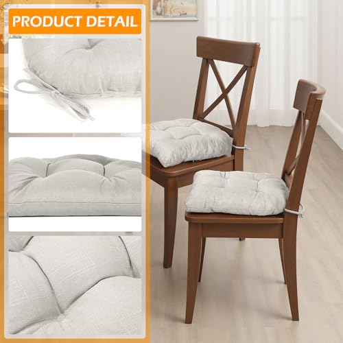 Chair Cushions for Dining Chairs Set of 4, Non Slip Indoor Kitchen Chair Cushions with Ties, Tufted Memory Foam Seat Chair Pads, 17" x 16" x 3", Cream - color: Cream, size: Pack of 4