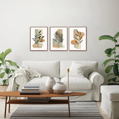 CHDITB Neutral Botanical Framed Canvas Wall Art, Boho Minimalist Leaf Wall Decor, Abstract Geometric Nature Plant Wall Painting, Sage Green Terracotta Art Prints for Bedroom Living Room 12”X16”X3 - color: Leaves
